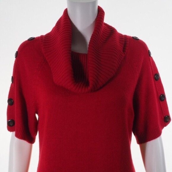 Design 365 Sweater Womens Size Medium Neck Red Button Short Sleeves - Picture 3 of 10
